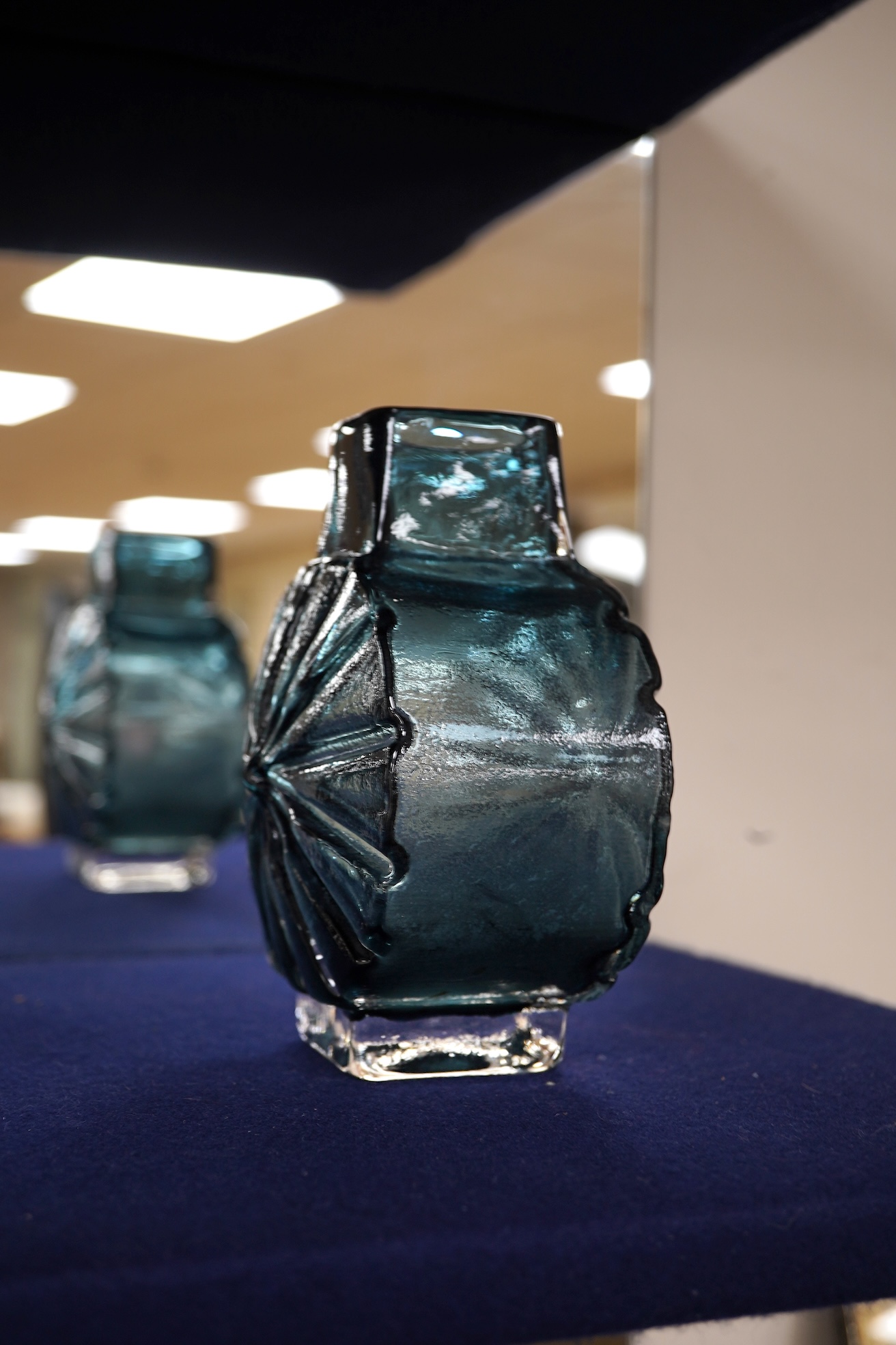 A Geoffrey Baxter for Whitefriars Sunburst vase in indigo, 15cm high